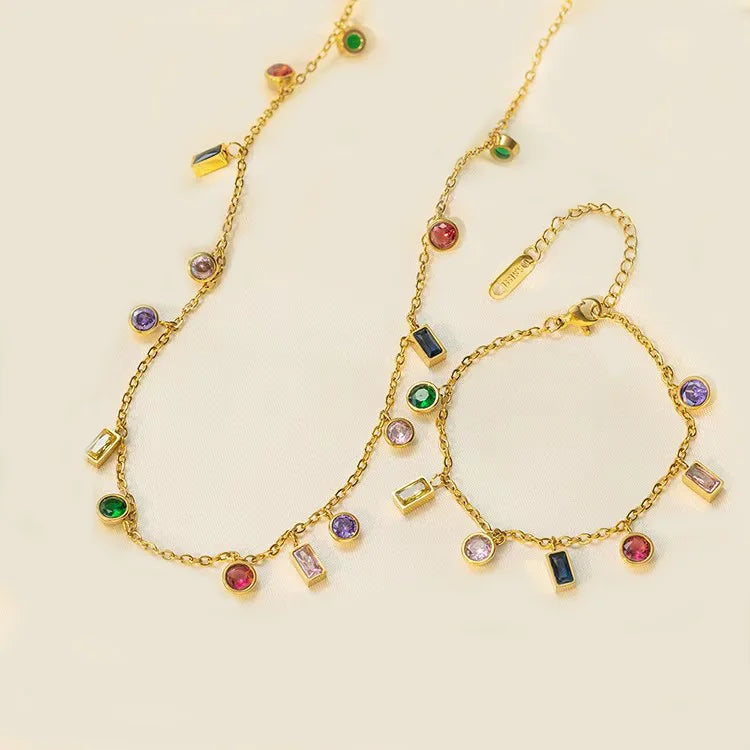 Hot Sale Gold Plated 316L Titanium Steel Colorful Cubic Zircon Pendant Charm Necklace Tarnish Free Necklace