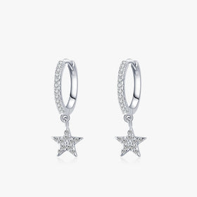 Ailmay Fashion 925 Sterling Silver Star Dangle Earrings Luxury Sparkling CZ for Women Classic Wedding Statement Jewelry
