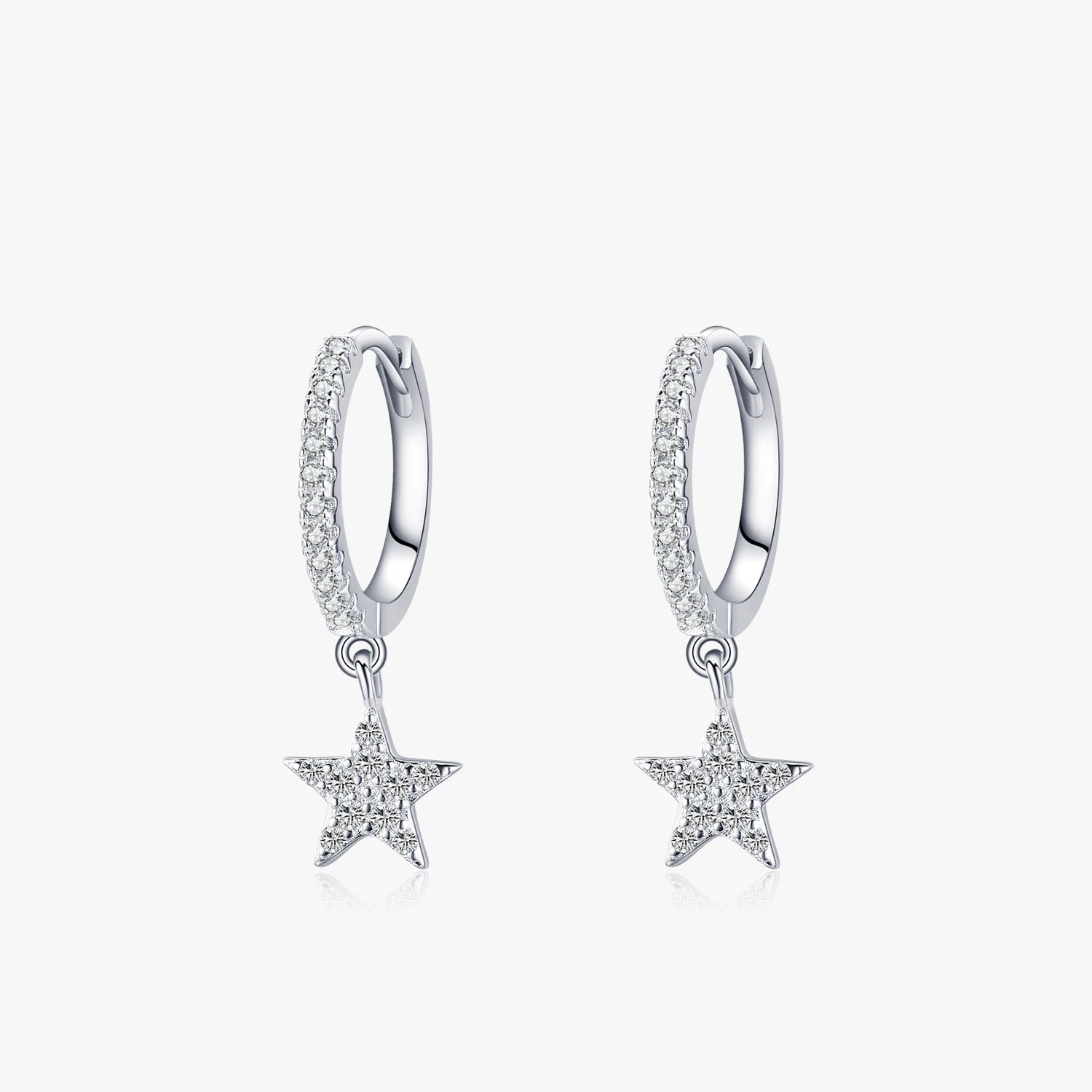 Ailmay Fashion 925 Sterling Silver Star Dangle Earrings Luxury Sparkling CZ for Women Classic Wedding Statement Jewelry