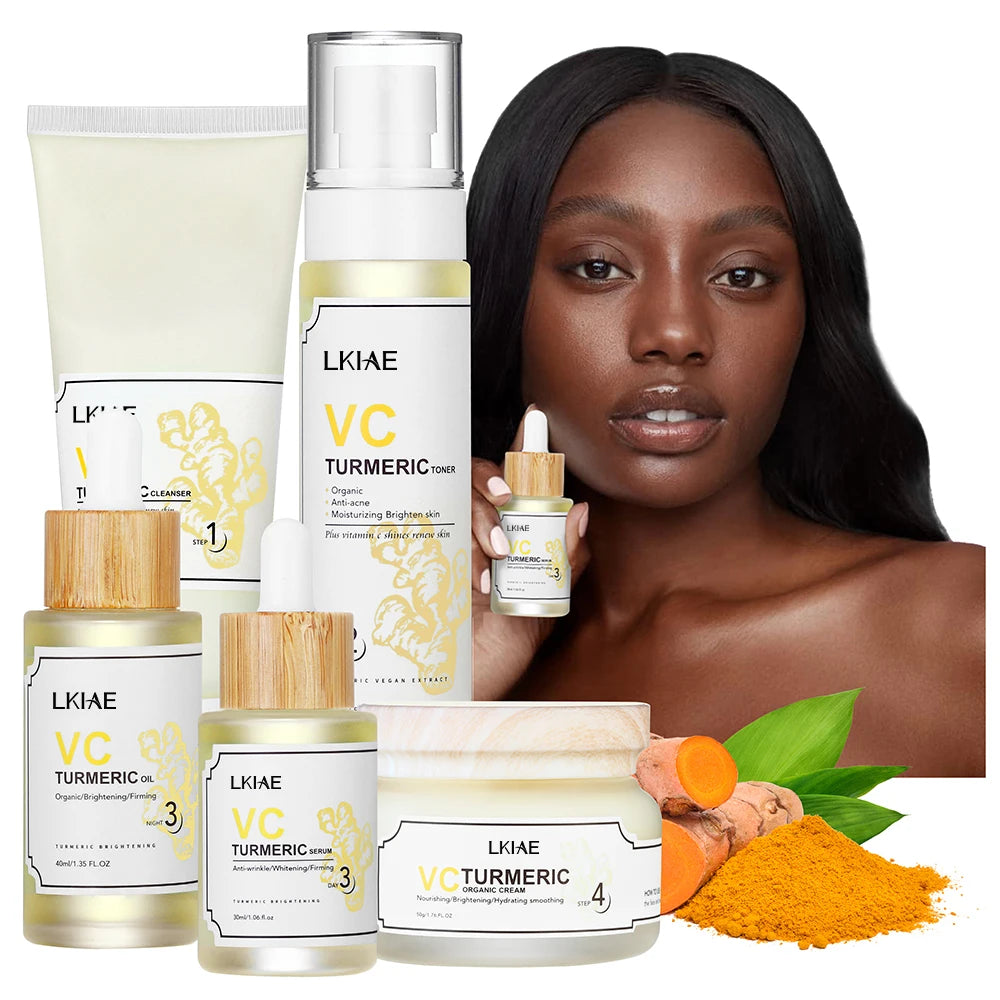 Wholesale Professional Facial Brightening Self Care Kit Turmeric Skincare Set with Vitamin C & E Oil & Serum for All Skin Types