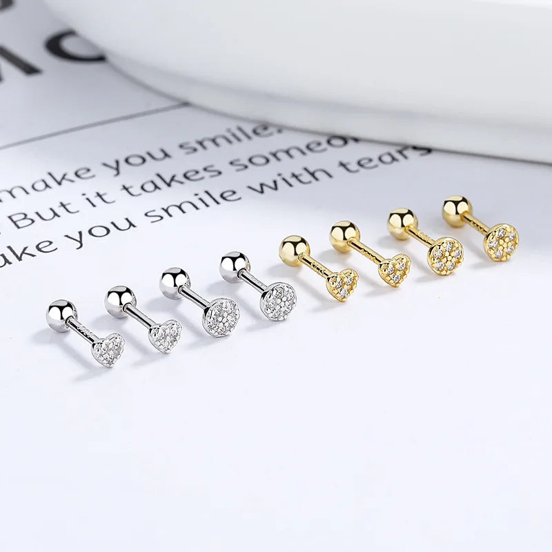 Fashion Jewelry 925 Sterling Silver Small Earrings love Heart Round Circle Diamond Thread Gold Plated Stud Earrings Women