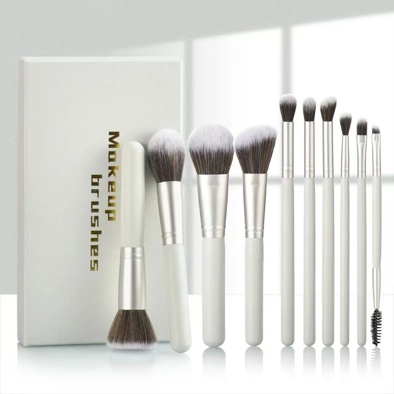 Private Label 10pcs Professional Makeup Brush Set Wood Handles Nylon Bristles Face Vegan Includes Concealer Fan Eyebrow Pencil
