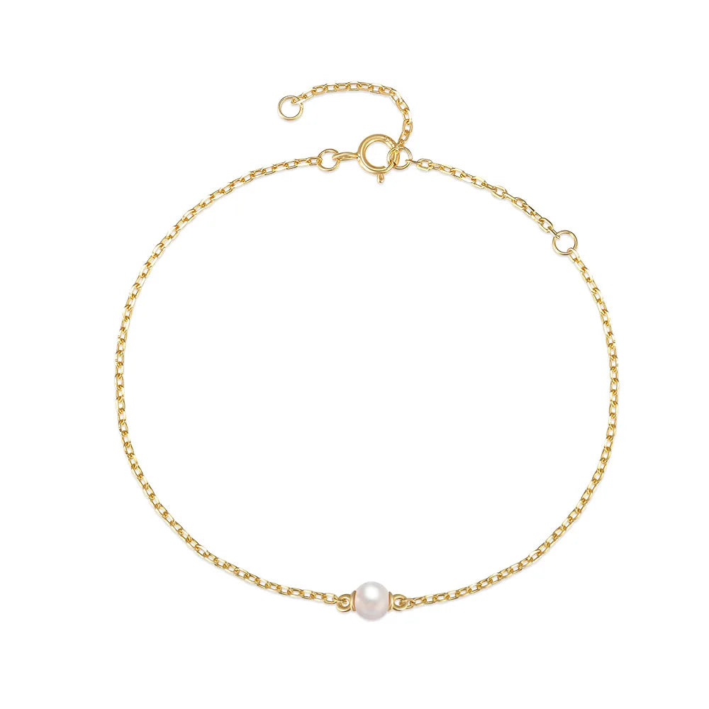 Wholesale Fashion Jewelry 925 Sterling Silver Single Simple Pearl Gold Plated Charm Bracelets Jewelry for Women