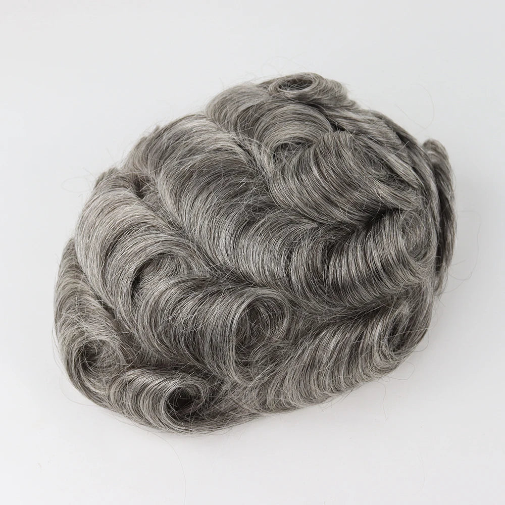Wholesale Thin Skin PU Natural Wave Full PU Hair Replacement System Men's Indian Remy Human Hair Toupee Wigs