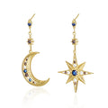INS Popular Fashion 925 Sterling Silver Jewelry Colorful Diamond Moon and Star Shape Gold Plated Drop Stud Earrings for Women