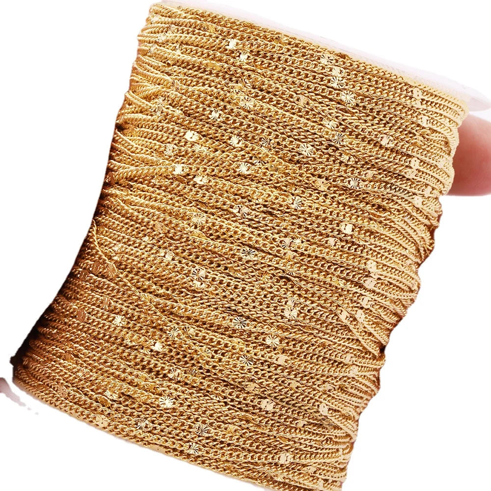 Fashion Color Preserving 18k Gold Stainless Steel Side Clip Patterned Fine Chain for Women Jewelry Accessories