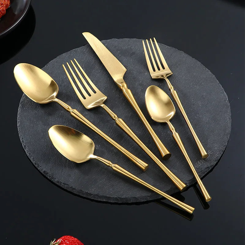 Hot Sale Luxury 20-Piece Cutlery Set Rose Gold Matt Flatware Plastic Handle High Stainless Steel Spoon Fork Tea Dessert Hotels