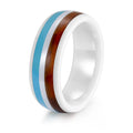 Somen Fashion Jewelry Customized 8mm Polished Domed Wood and Blue Resin Inlay White Ceramic Rings for Men Women