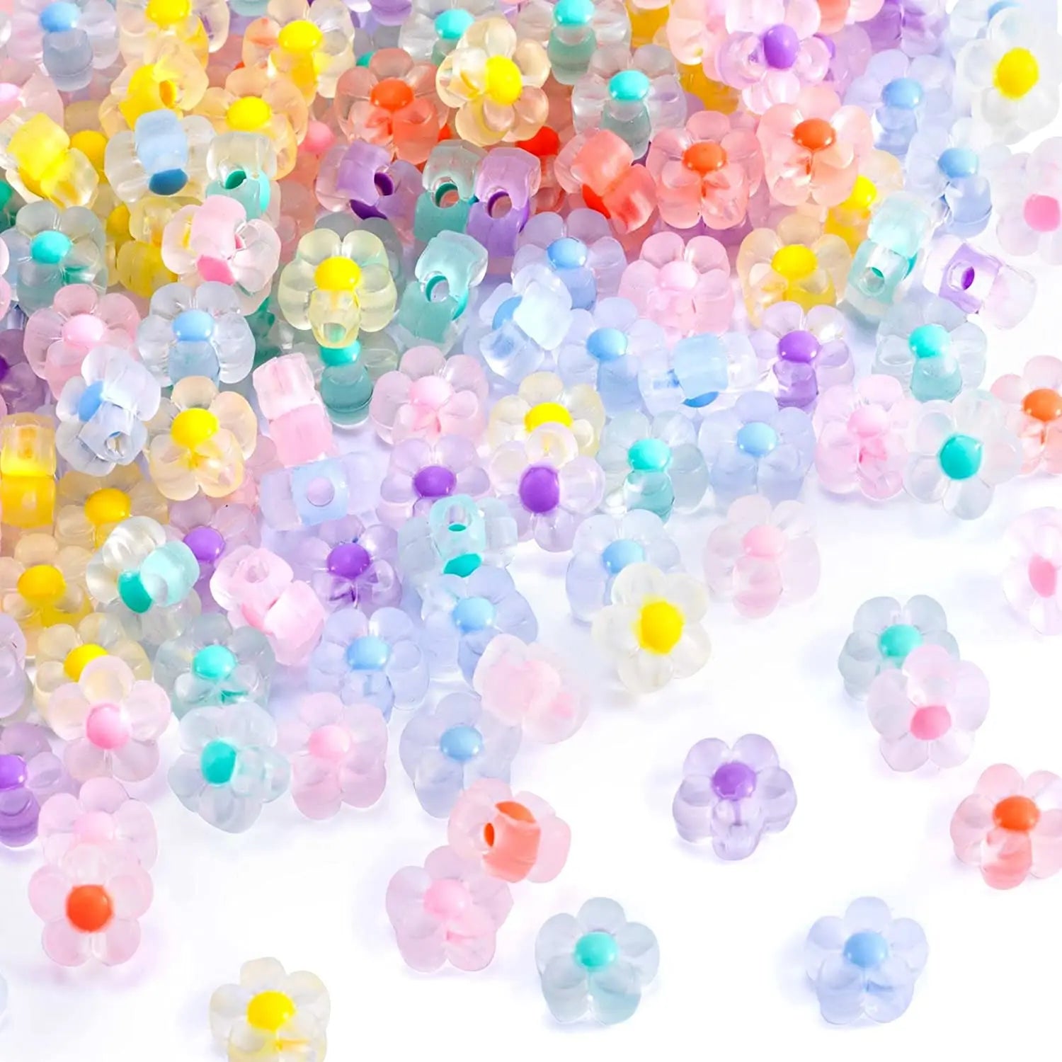 100pcs Transparent Flower Beads Mix Candy Colors Acrylic Flower Beads for DIY Jewelry Findings