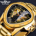 Winner  Mechanical Watch Triangle Men Automatic Irregular Golden Luxury Stainless Steel  Outdoor Watches