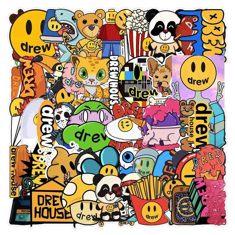 54Pcs Justin Bieber Tide Fashion Logo Decorative Stickers for Drew House Skateboard Luggage Laptop Logo Stickers