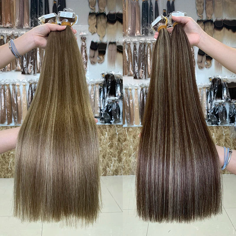 Beauty Girl Best Tape Hair Extension European Balayage Double Drawn Hair Weft Ash Russian Remy Blonde Ponytail Wig