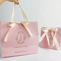 Custom Logo Pink Paper Rose Gold Foil Printed Shopping Packing Ribbon Handle Bag for Gift Business
