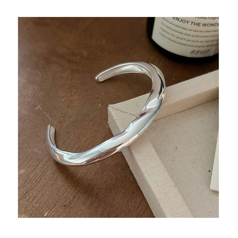 Luxury Popular Jewelry 925 Sterling Silver Irregular Chunky Open Cuff Bangles for Women