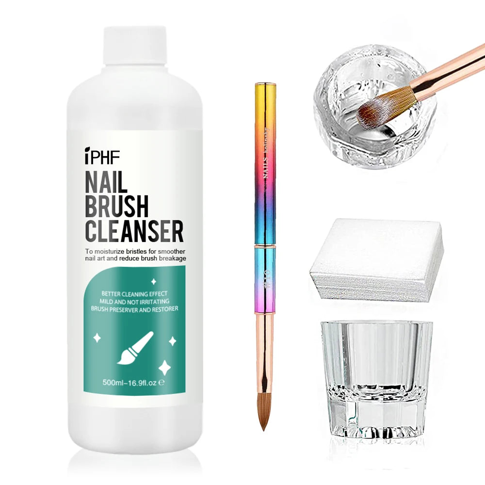 Custom LOGO 500ml Nail Cleanser and Nourishing Acrylic Nail Polish Gel Brush Kolinsky Nail Brush Cleaner Liquid