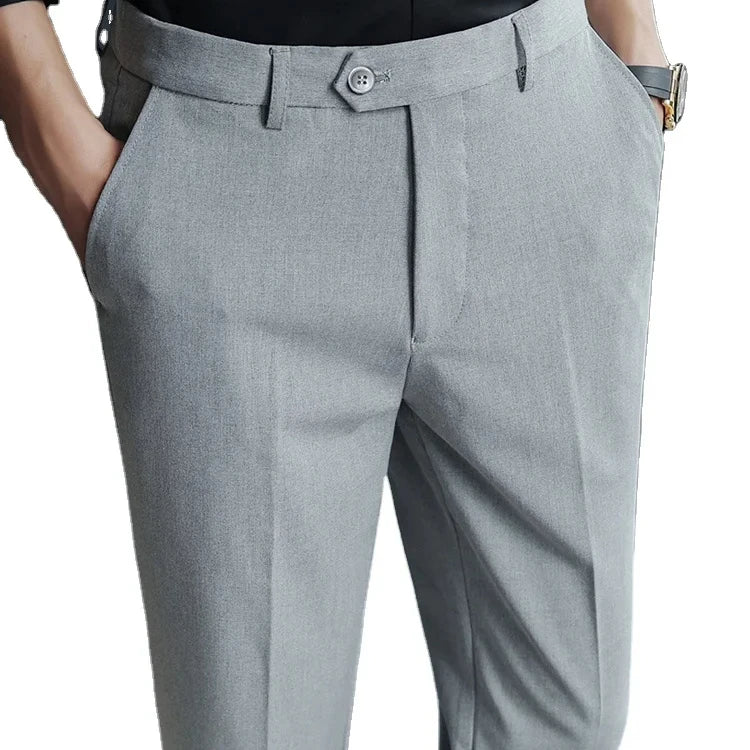 Men Business Suit Pants Formal Office Gentleman Suit Long Trousers Stretch Slim Straight Solid Color Casual Pants