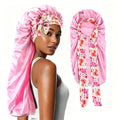 Custom Logo Extra Long Single Layer Silk Satin Bonnets Adjustable Multi-Purpose Hair Care Wrap Braids Night Cap with Tie Band