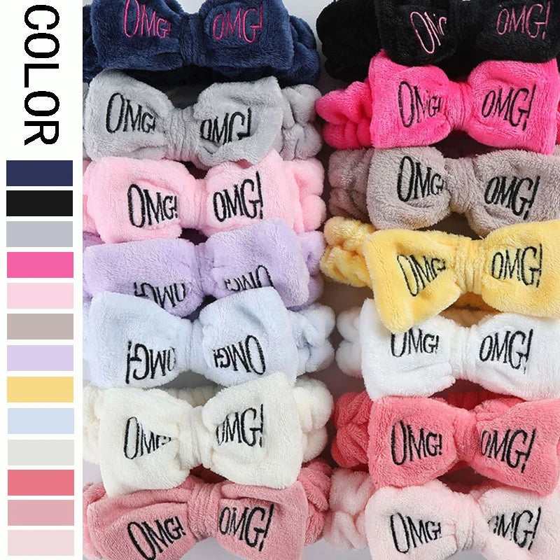 Facial Knot Turban Cosmetic Spa Wash Face Headwrap Faux Plush Fur Towel Bow Hairband Bandeau Hair Band Omg Headbands for Shower