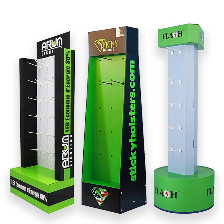 Factory Double-sided Corrugated Cardboard Phone Headsets Retail Floor Cardboard Display Stands with Hooks