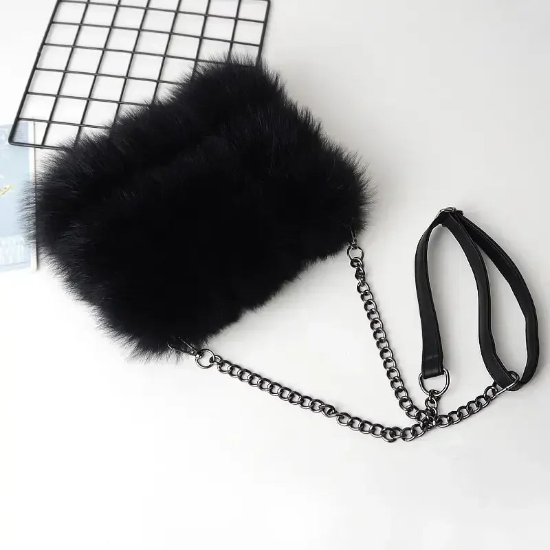 MWFur Fashion Fluffy Fox Hair Hand Bag for Girl Women Fur Handbag Fox Fur Hand Muff Bag for Hand Warmer Custom