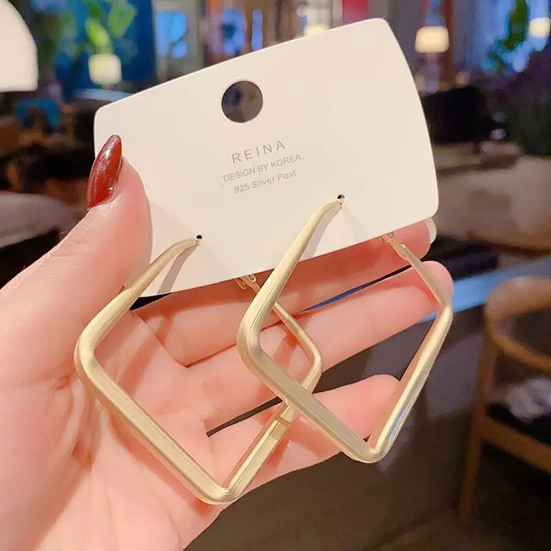 Exaggerated Geometric Big Circle Square Huggie Earrings Alloy Trendy Gift Wedding Party Unisex