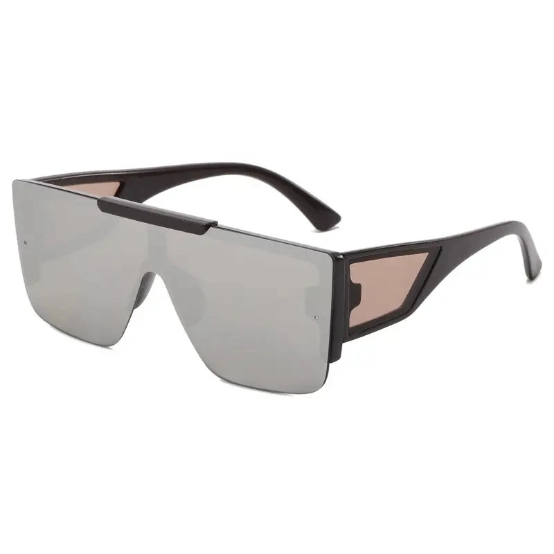 Fashion Men Women Flat Top Hd Lens One-Piece Square Uv Blocking Sunglasses With Side Shield Retro Big Sunglasses Rimless