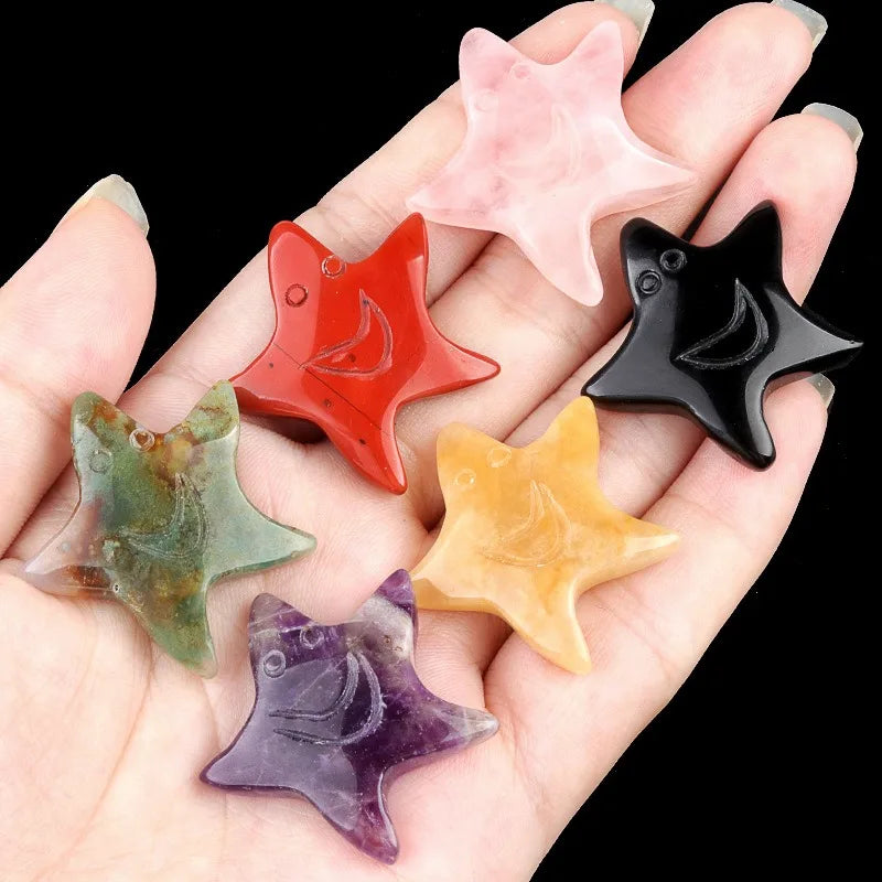 30mm Natural Crystal Stone Hand Carved Smile Face Starfish Figurine Healing Gifts for Home Decor Christmas Other Crystal Crafts