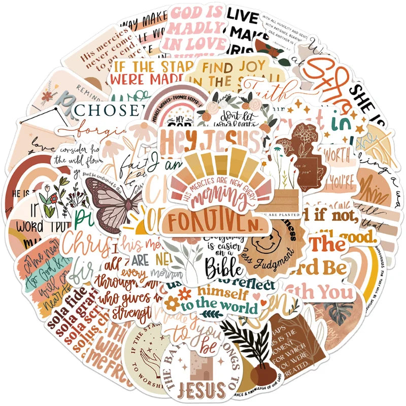 50pcs Bohemian Style Jesus Phrase Christian StickersBible Verse Faith Stickers for Water BottlesReligious Christian Gifts