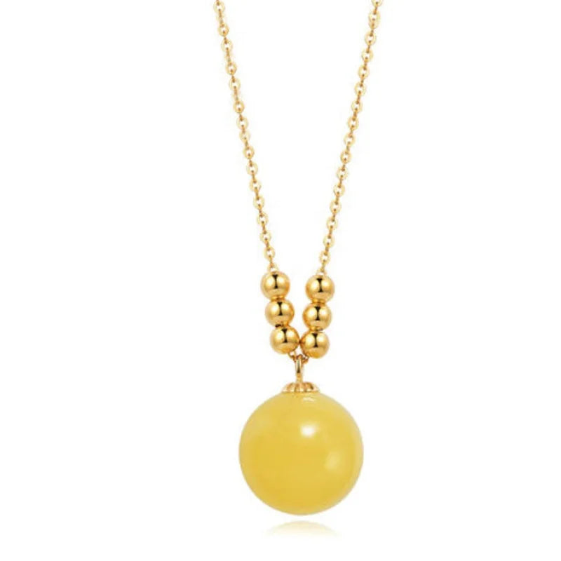 Wholesale  Au750 Simple Design 18k Genuine Gold Amber Beads Necklace