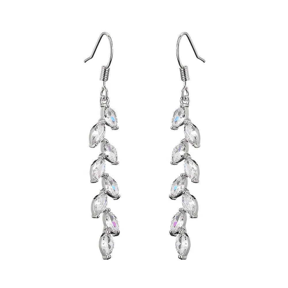 AAA Zircon Marquise Wedding Drop Earrings Long Crystal Bridal Dangle Earrings for Women for Brides Bridesmaids Perfect Gift