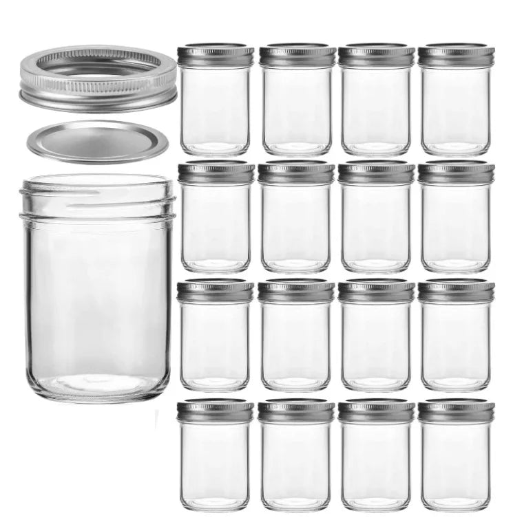 8oz Round Wide Mouth Airtight Glass Mason Jar with Split Tops Lid for Canning Honey Food Storage