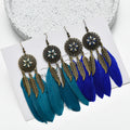Hook Earrings Feather Long Vintage Tassel Bohemian Ethnic Style Earrings Jewelry for Women