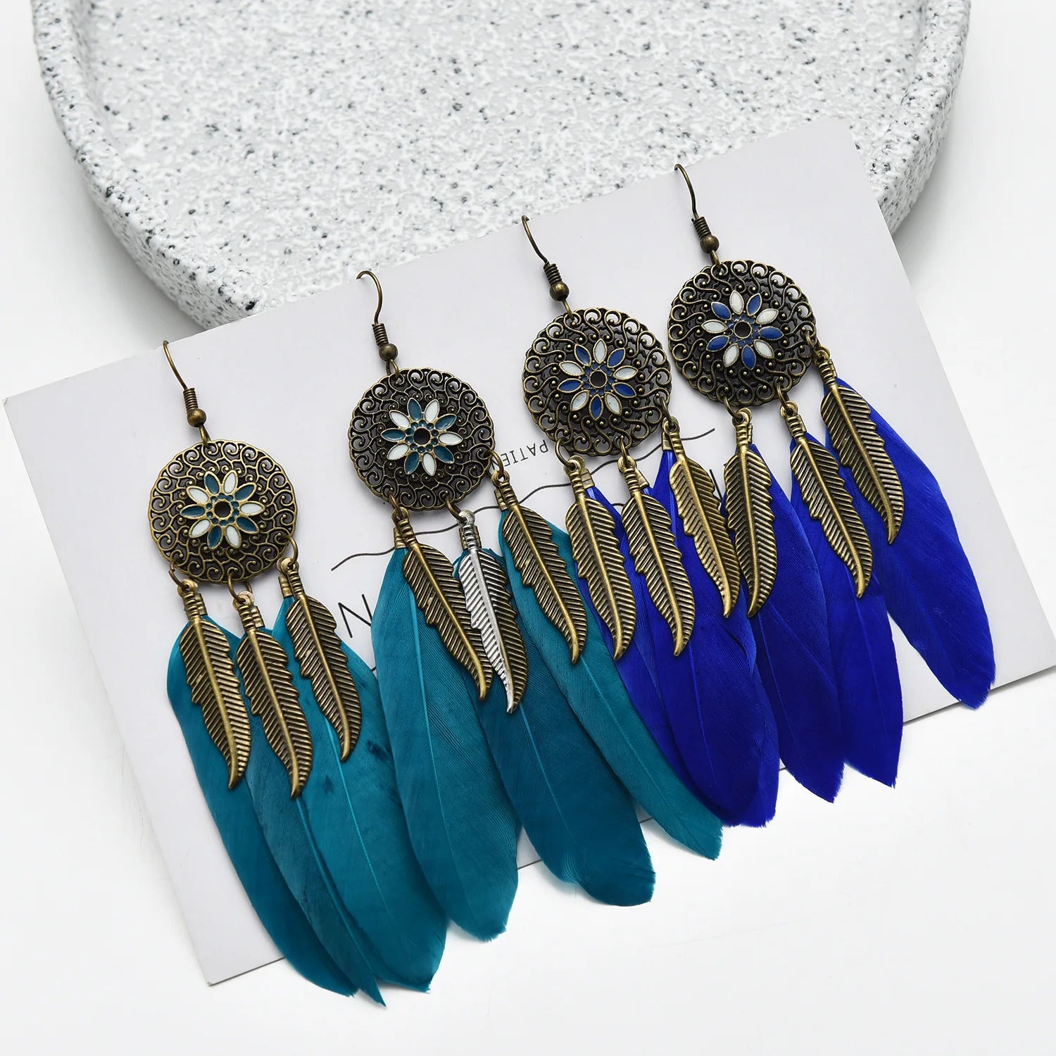 Hook Earrings Feather Long Vintage Tassel Bohemian Ethnic Style Earrings Jewelry for Women