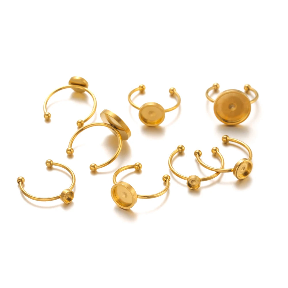Stainless Steel 4/6/8/12mm Rings Base Setting Cabochon Cameo Tray Bezel Blank Jewelry Making Supplies Findings