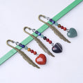 Wholesale Raw Stone Bookmark Assorted Antique Copper Metal Bookmarks With 7 Chakra Crystal Heart Hanging Pendant