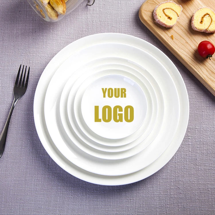 Custom Logo Bone China Porcelain Dinner Plate Sets Eco-Friendly Shallow Plate for Christmas Holidays-for Restaurants and Hotels