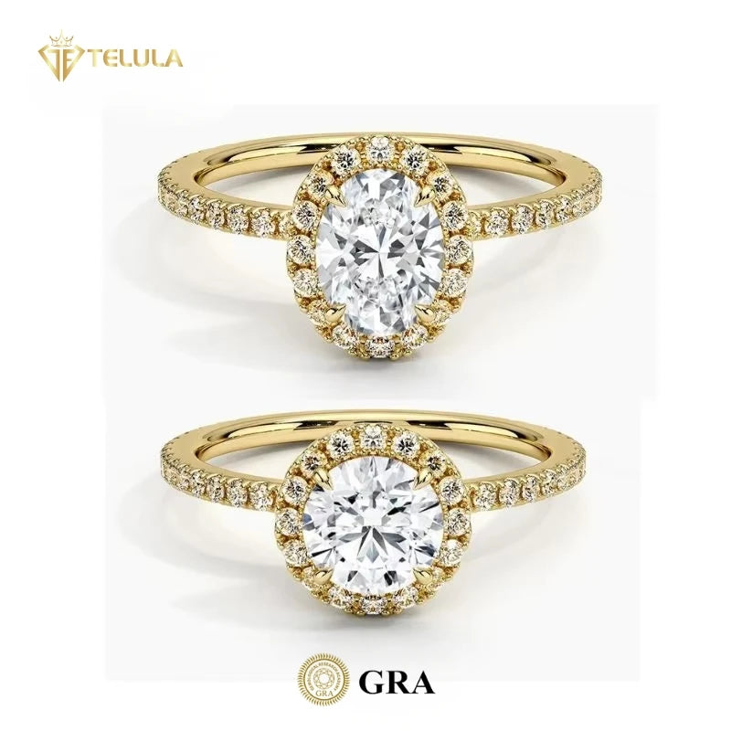Wholesale Luxury S925 18K Gold Plated Moissanite Ring Women1ct VVS Diamond Round Cut Halo Style Jewelry Moissanite Ring