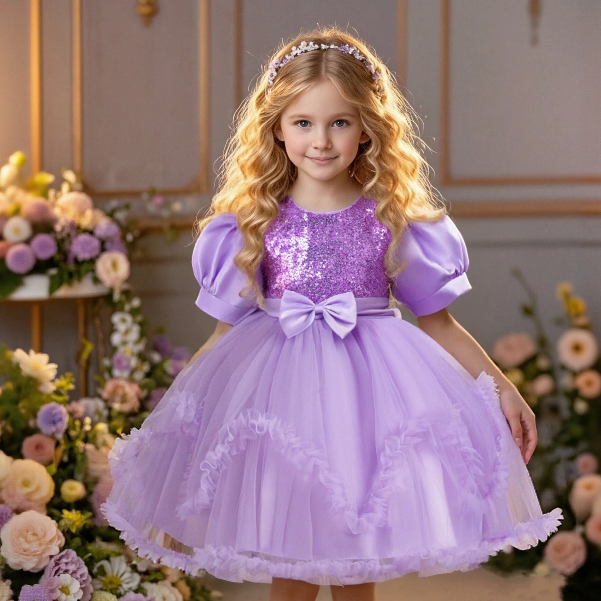 Wholesale Banquet Evening Dresses for Girls of 10 Year Old Short Sleeve Dress Child Girl Shiny Bead Kid Birthday Party Dress