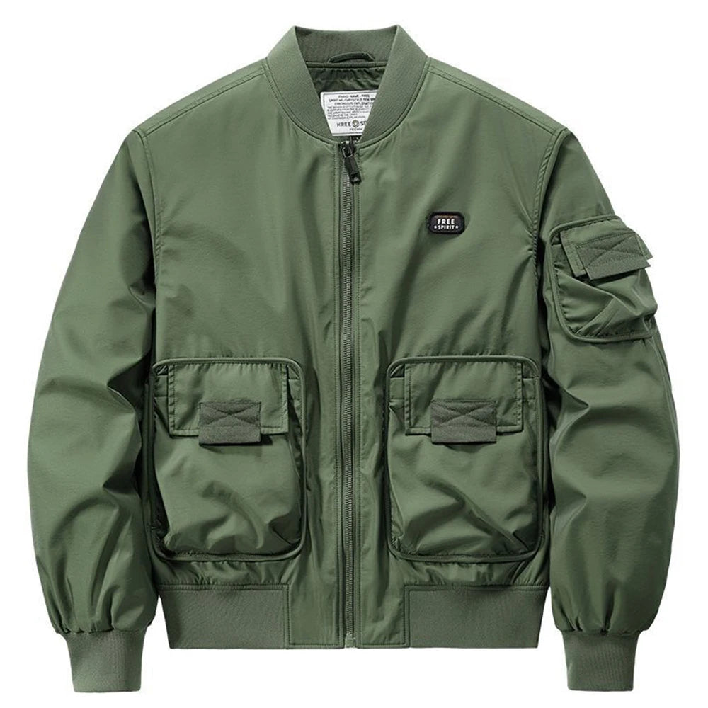 Men's Autumn and Winter Thick  Baseball Collar Men's Multi Pocket Workwear Casual Cotton Jacket