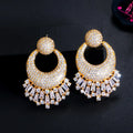 Luxury Geometry Round Full Micro Pave Cubic Zirconia Three Tone Gold Plated Big Women Wedding Earrings Engagement Party Jewelry