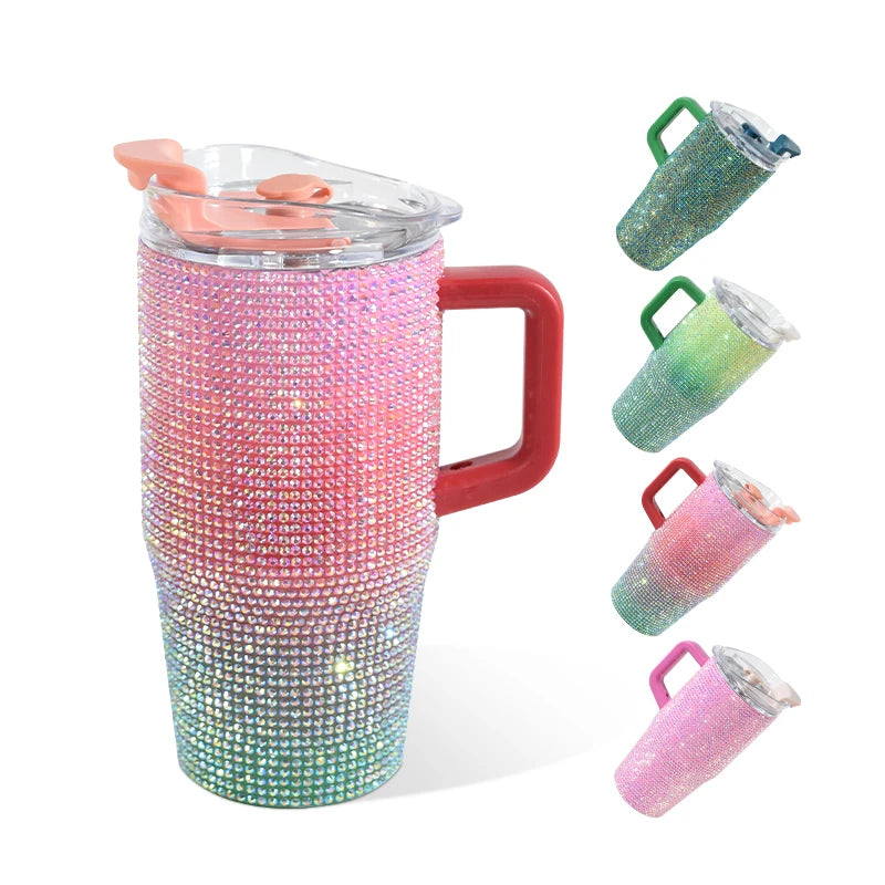 Customize logo 20oz Travel Mugs Four Colors Diamond  Coffee Mugs With Colorful Handle