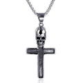 Wholesale European Fashion Punk Biker Cross Stainless Steel Necklace Cool Men's Skull Cross Pendant-Fine Pendants & Charms
