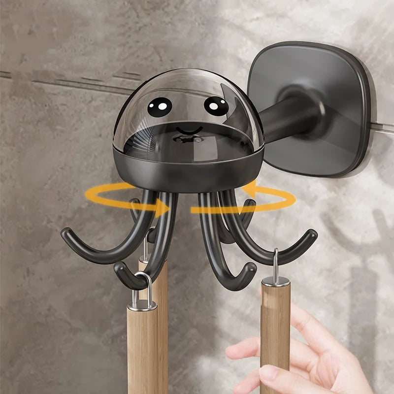 Creative Multifunctional Six-Claw 360-degree Rotary Cartoon Plastic Hook for Kitchen Bathroom Cleaning Tools Easy Install Single