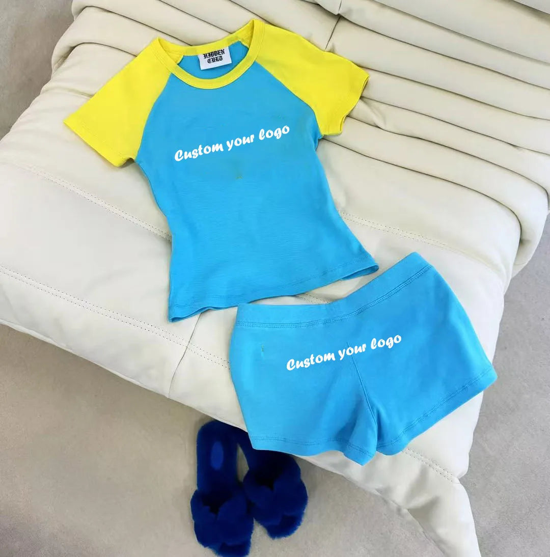Women's Clothing Two Piece Shorts Set Color Block Crop Top and Shorts 2 Pieces Set Women Casual Outfits 2025 Summer Clothes