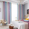 Color Gradient Hollow Star Sheer Double Layer Curtains Princess Style Blackout Curtains for Living Room and Bedroom