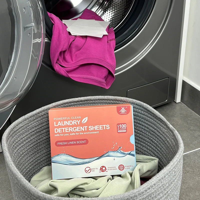 COMMIGLOW Eco-friendly Disposable Super Concentrated Laundry Detergent Sheets with Deep Stain Removal Easy to Carry for Travel