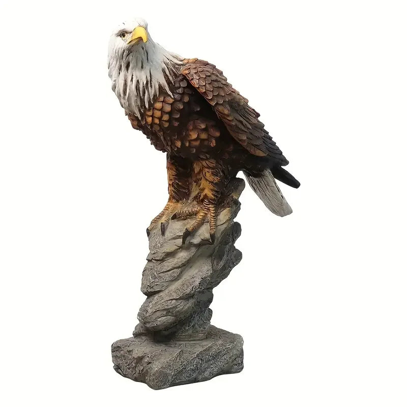 Hot Sale Lifelike Eagle Resin Sculpture with Rock Base Hand-Carved Feather Details for Home Office Garden Decor Bird Statue