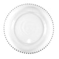 13\" Eco-Friendly Clear Crystal Glass Charger Plate Silver Beads Tabletop Decoration for Birthday Banquets and Weddings