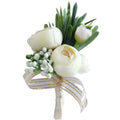A-1459 Artificial White Rose Flower Wedding Boutonniere Wrist Corsage