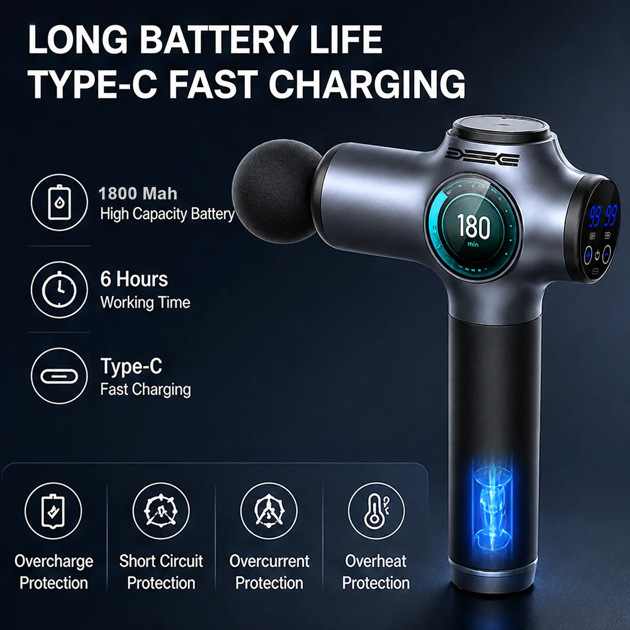 Wholesale Electric Deep Tissue Percussion Massage Gun with 8 Massage Heads Rechargeable 99 Speed Settings for Body